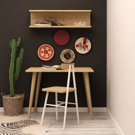 Hanah Home Mesa de estudio Fluse en color roble con estante de pared